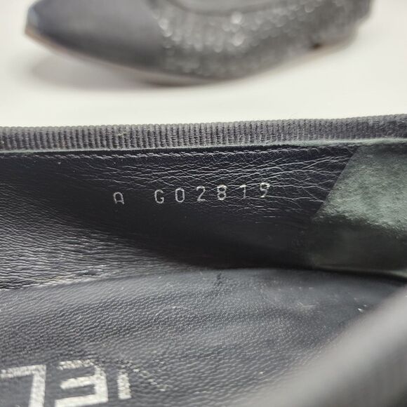 Chanel Glitter Tweed Ballet Flats Black Grosgrain Cap Toe Bow 37 Made in Italy - Picture 14 of 16